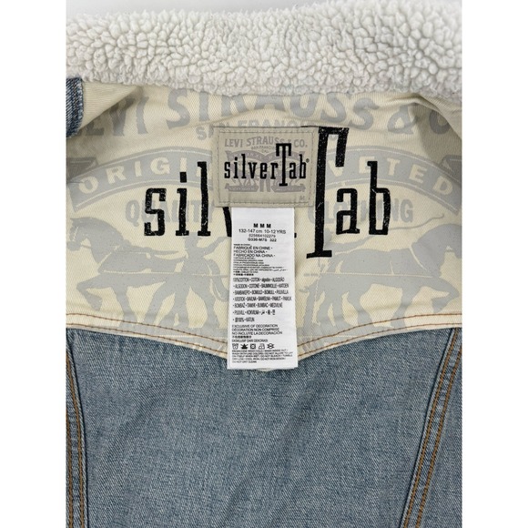 VTG Levi's Silver Tab Trucker Jean Jacket Youth 10-12 yrs Denim Sherpa Collar - Picture 13 of 16